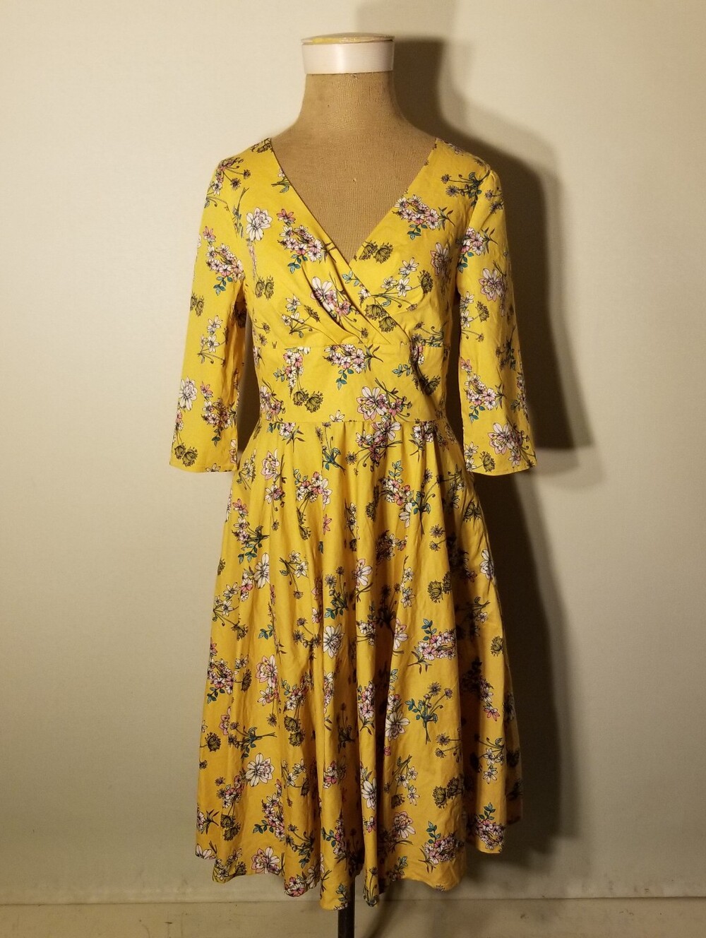 BNWT Hell Bunny Yellow Floral Muriel Swing Dress Size Medium/US6/UK12